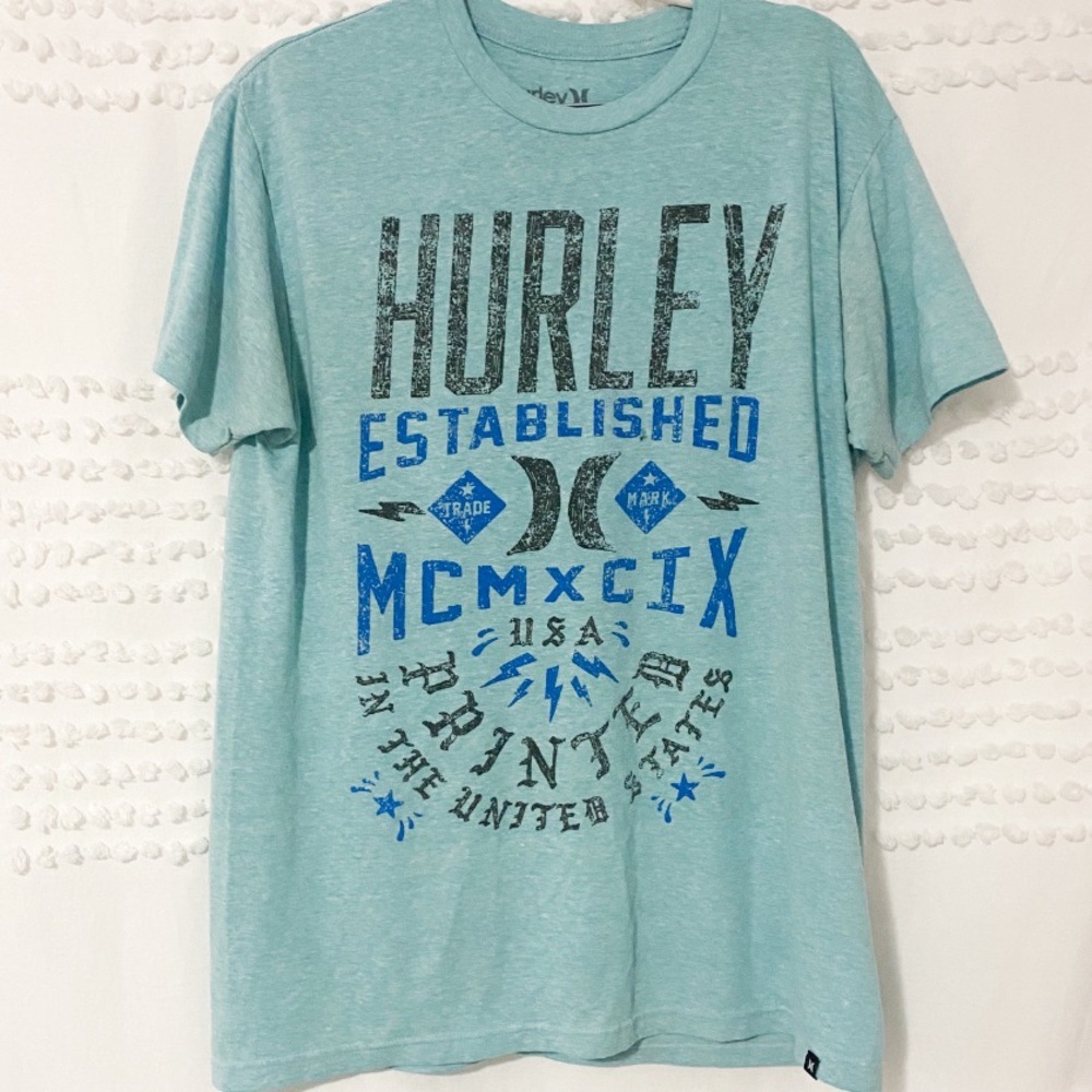 Hurley blue logo graphic short sleeve tee m